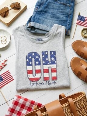 Home Sweet Home Gray Women's Tank Top with Patriotic OH Graphic